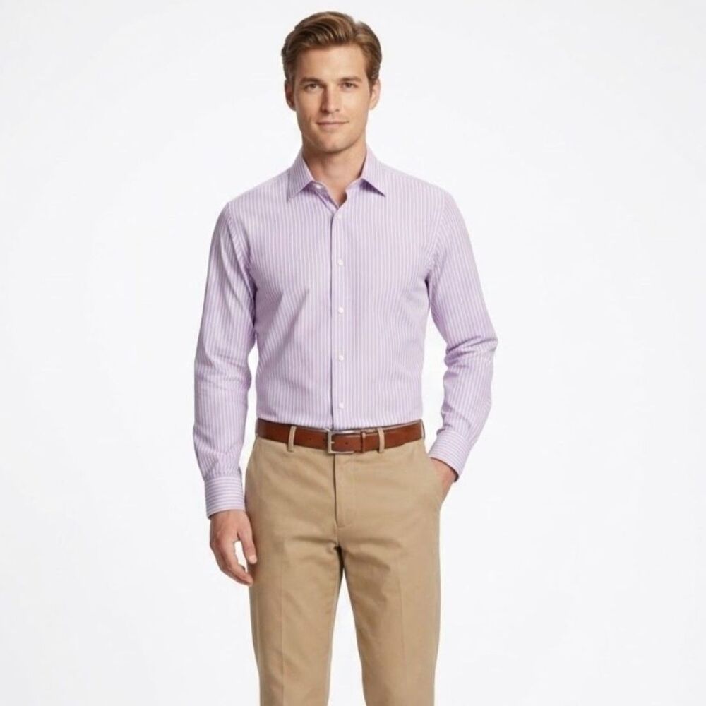 Boss Hugo Boss Mens Lavender White Classic LS French Cuff Dress Shirt 17 34/35